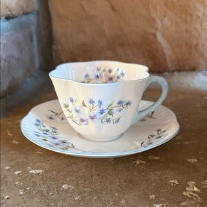 Dainty 1950s Fine China Tea Cup and Saucer - England Blue Rock by Shelley